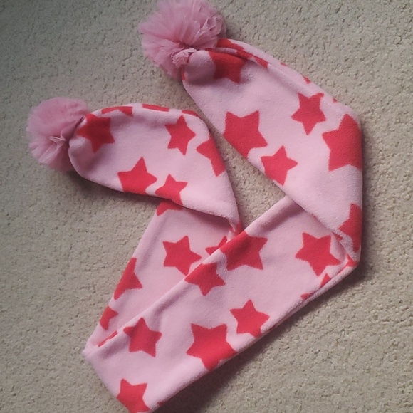 NEW GAP KIDS soft warm fleece 2-piece set hat scarf pink red star pompoms S/M - Picture 4 of 10